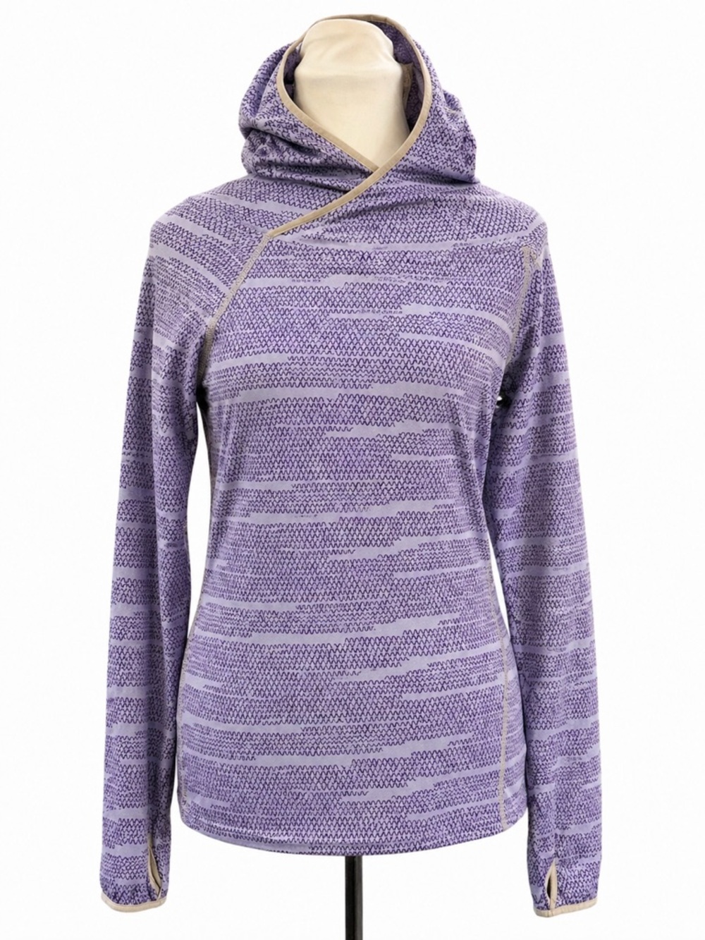 Patagonia Hooded Performance Technical Top Purple Print Pullover Thumbholes XS